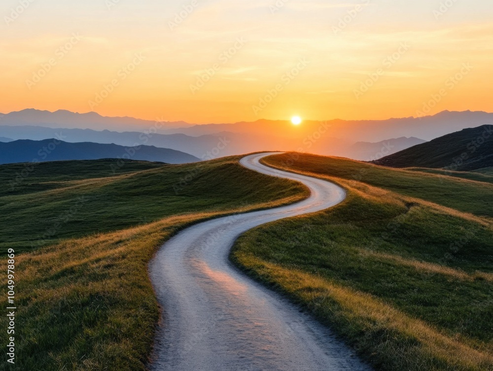 Serene Sunrise Over Winding Path in Nature Serene Sunrise Over Winding Path in Nature
