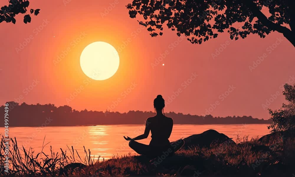 Woman doing yoga at sunset, slow motion Woman doing yoga at sunset, slow motion