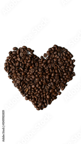 heart from beans, coffee heart, coffee isolated in white background, high quality transparent image