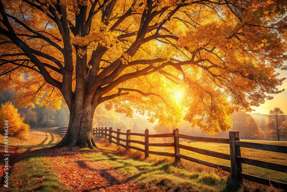 Golden leaves dance on a rustic autumn tree, captured in vintage charm. Golden leaves dance on a rustic autumn tree, captured in vintage charm.
