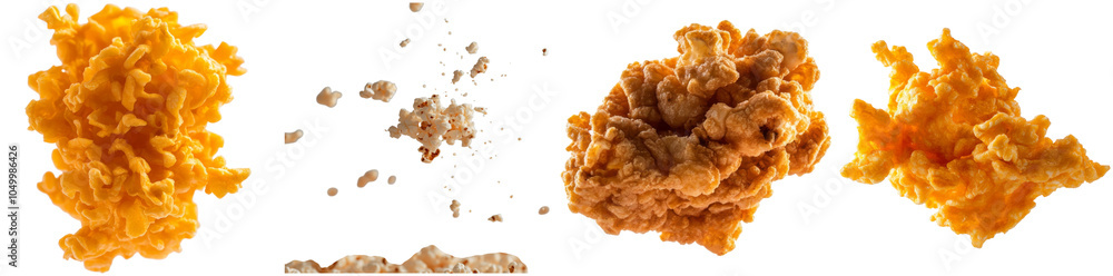 Popcorn chicken pieces are displayed in a variety of textures and shapes, featuring a crispy, golden coating. The background is plain white, allowing focus on the food isolated PNG isolated PNG Popcorn chicken pieces are displayed in a variety of textures and shapes, featuring a crispy, golden coating. The background is plain white, allowing focus on the food isolated PNG isolated PNG