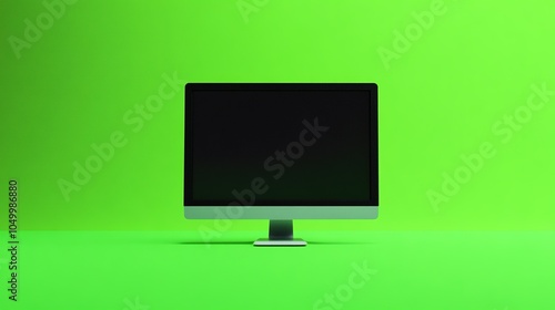 A minimalist image of a monitor isolated against a solid green background. The vibrant green background emphasizes the sharp, clean lines of the screen, highlighting its simplicity. photo