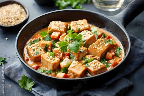 Spicy Thai Seitan Slices in Peanut Sauce