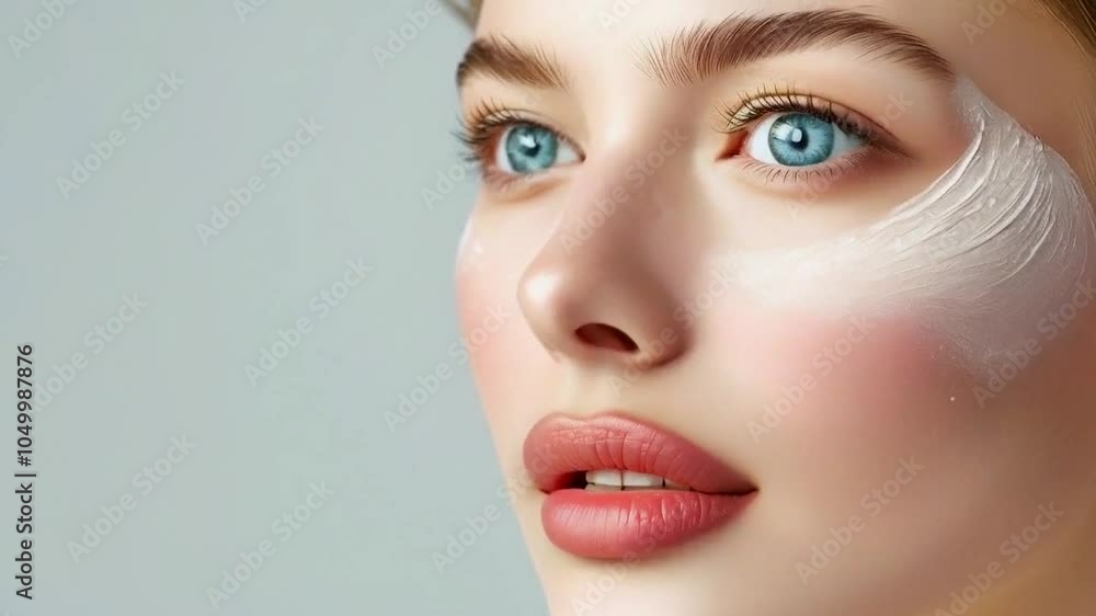 Close-up of a woman's face with makeup and skincare application. Close-up of a woman's face with makeup and skincare application.