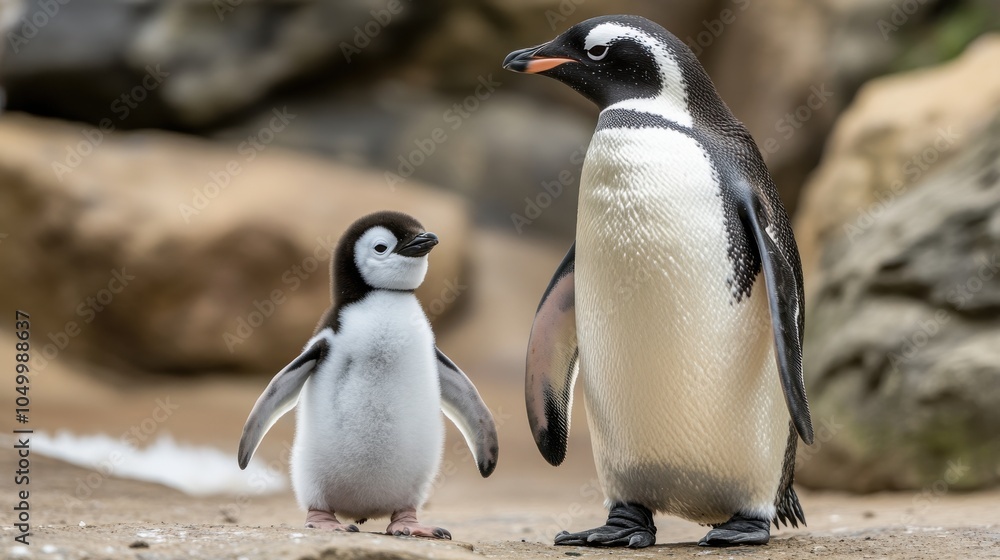 Obraz premium Baby Penguin Learning to Walk on Ice