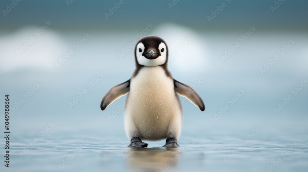 Obraz premium Baby Penguin Learning to Walk on Ice
