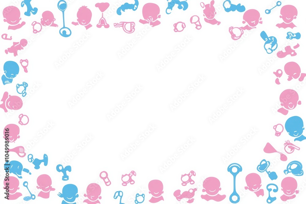 Simple frame in pink and light blue, thin frame lines. Simple Faces of babies, girls and boys. baby background Simple frame in pink and light blue, thin frame lines. Simple Faces of babies, girls and boys. baby background