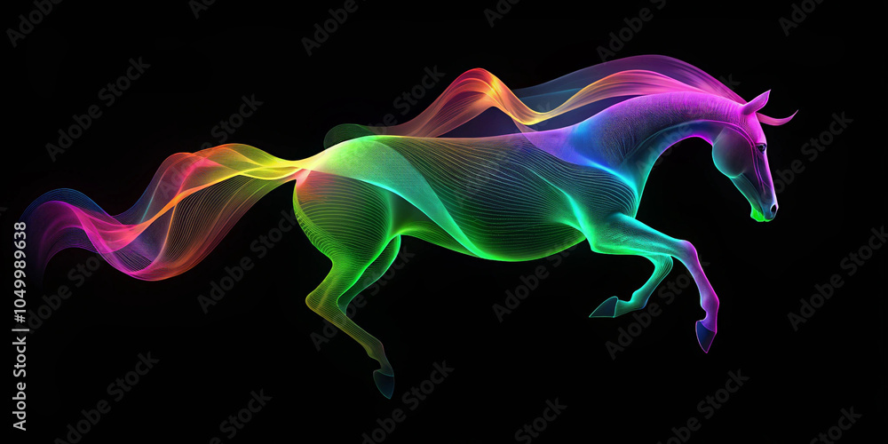 Obraz premium Image of an abstract horse, made in the form of a bright neon-colored object with smooth, soft shapes.