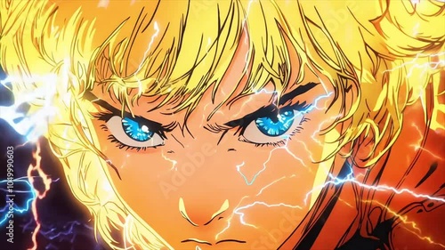 blond anime boy with energy effects Generative AI