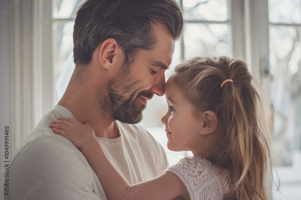 A father and daughter lovingly gaze at each other, conveying warmth and affection in a cozy home setting, highlighting their special bond and connection. A father and daughter lovingly gaze at each other, conveying warmth and affection in a cozy home setting, highlighting their special bond and connection.