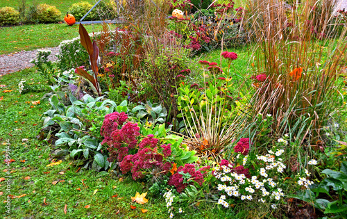 Seasonal Flower bed in the autumn garden photo