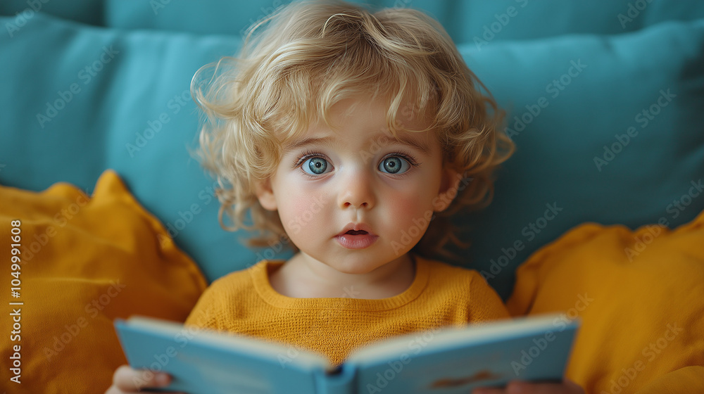 Little redhead with emotion of surprise while reading book. Child study and learn for preschool. Online education. Concept of childhood, International Knowledge Day. Little redhead with emotion of surprise while reading book. Child study and learn for preschool. Online education. Concept of childhood, International Knowledge Day.