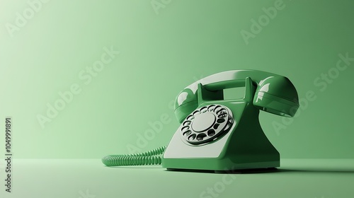 A minimalist image of a telephone isolated against a solid green background. The simple, clean lines of the phone stand out against the bold green, emphasizing communication and focus.