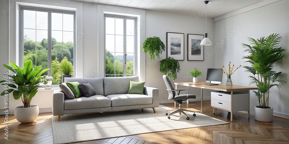 Sleek white and grey office sofa, a modern minimalist statement. Sleek white and grey office sofa, a modern minimalist statement.