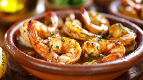 Garlic Shrimp with Olive Oil in Rustic Presentation