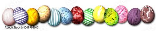 Colorful Easter eggs as banner on white background - 3D Illustration