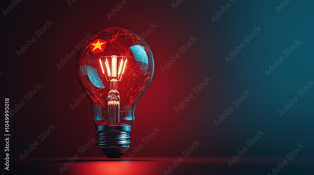 A light bulb painted with the China flag, isolated on a simple background A light bulb painted with the China flag, isolated on a simple background