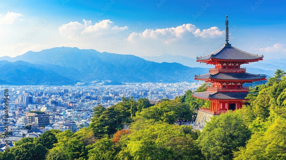 Scenic View of Pagoda Overlooking Mountain Landscape Scenic View of Pagoda Overlooking Mountain Landscape