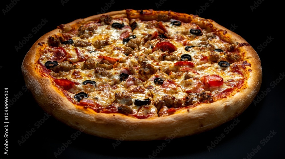 Delicious Pizza on Isolated Black Background Delicious Pizza on Isolated Black Background