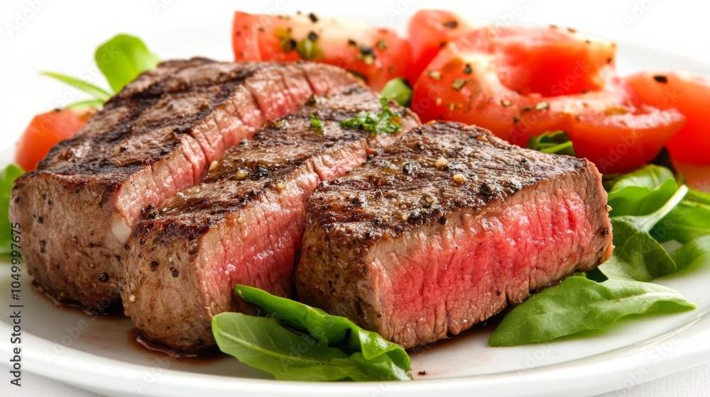 Delicious Steak Dish on White Background Delicious Steak Dish on White Background