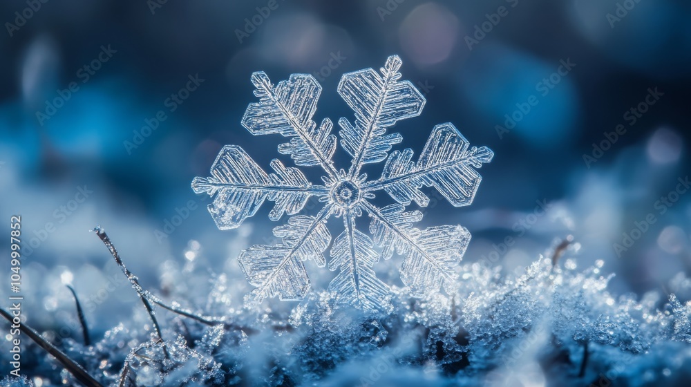 A breathtakingly stunning closeup image of a snowflake, perfectly set against a frosty blue background, beautifully capturing the intricate and delicate beauty of nature found in wintertime A breathtakingly stunning closeup image of a snowflake, perfectly set against a frosty blue background, beautifully capturing the intricate and delicate beauty of nature found in wintertime