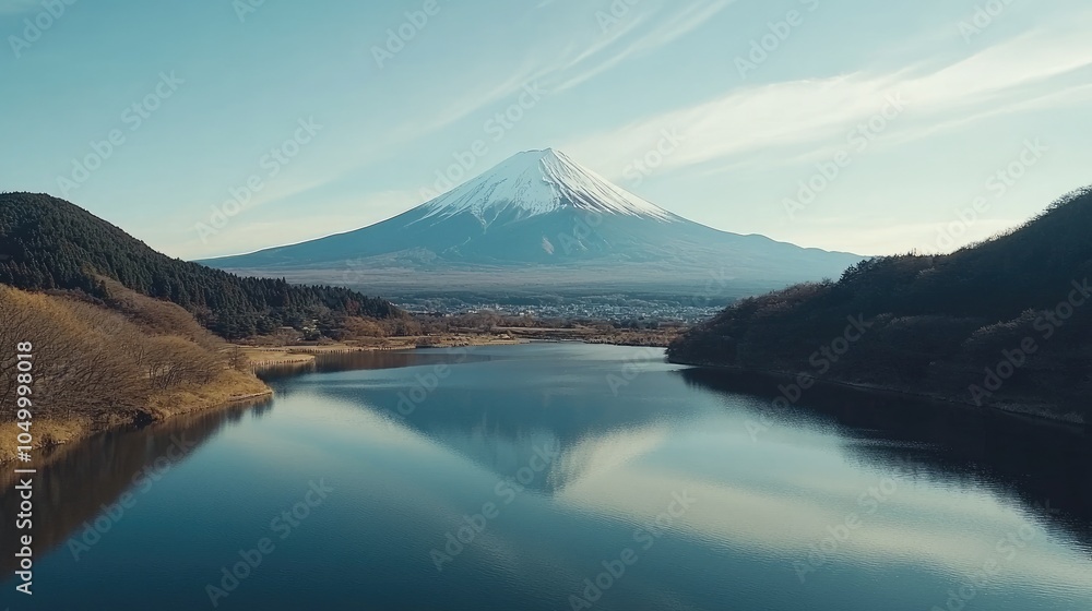 Majestic Mount Fuji Reflection in Calm Lake Majestic Mount Fuji Reflection in Calm Lake