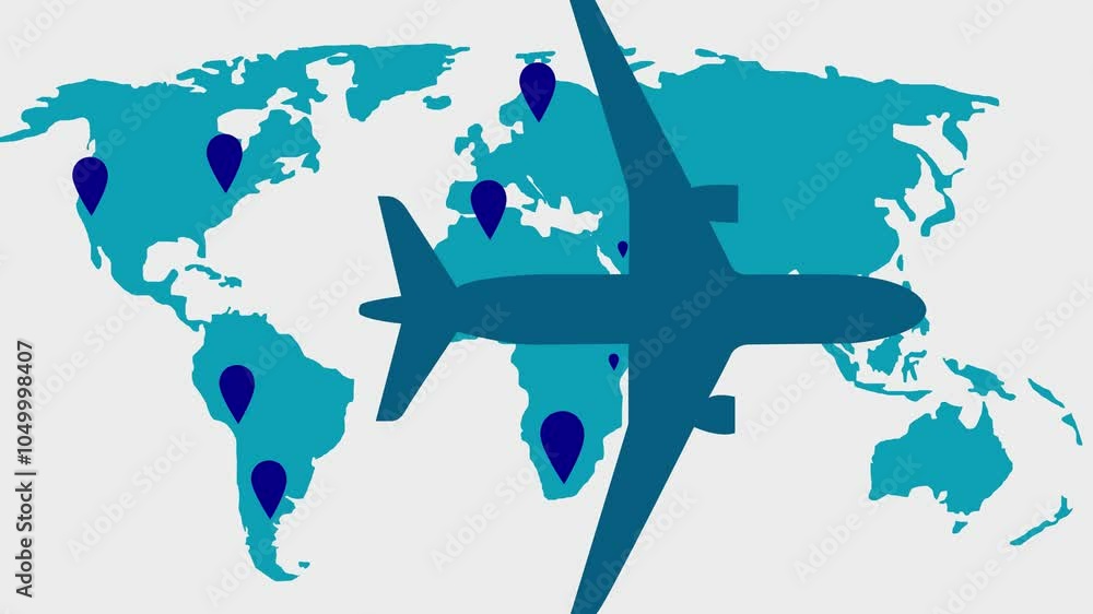 World map of airline airplane flight path. Travel around the world ...