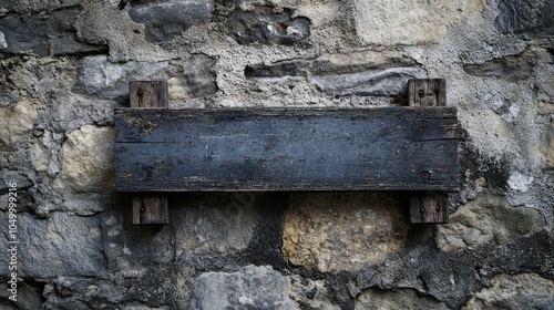 Textured Wall with Blank Wooden Sign