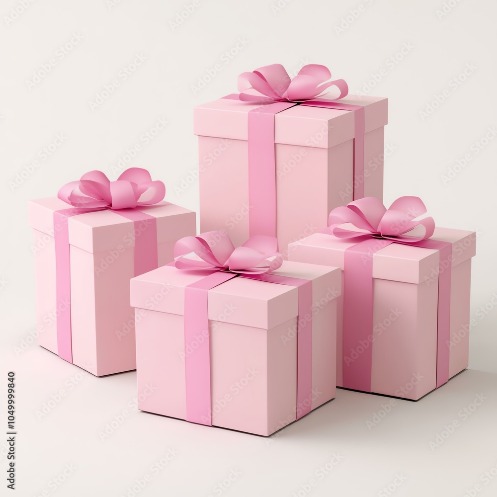 Obraz premium Four pink gift boxes with bows.