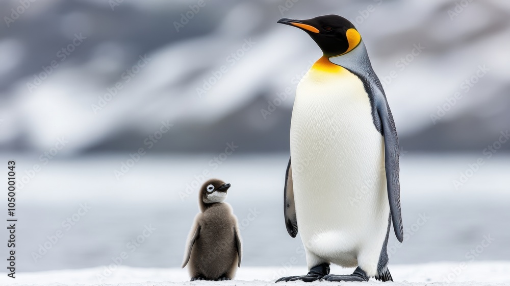 Fototapeta premium Emperor Penguin with Chick in Natural Habitat