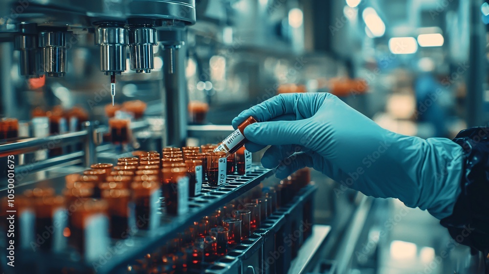 Technician handling blood sample for research analysis Technician handling blood sample for research analysis
