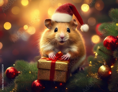 クリスマスプレゼントとハムスター Generative AI