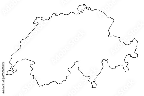 Vector map of Switzerland, a country in west-central Europe. Detailed black contour, isolated on white background.