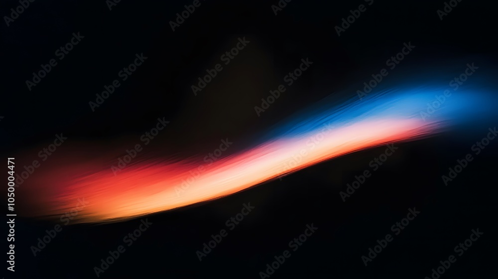 Blurred, Grainy Image with Long Curved Object in Red and Blue Gradient on Black Background for a Bold and Abstract Visual Style Blurred, Grainy Image with Long Curved Object in Red and Blue Gradient on Black Background for a Bold and Abstract Visual Style