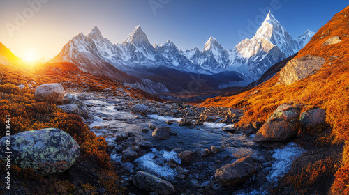 Sunset golden mountain, high mountain plateau scenery