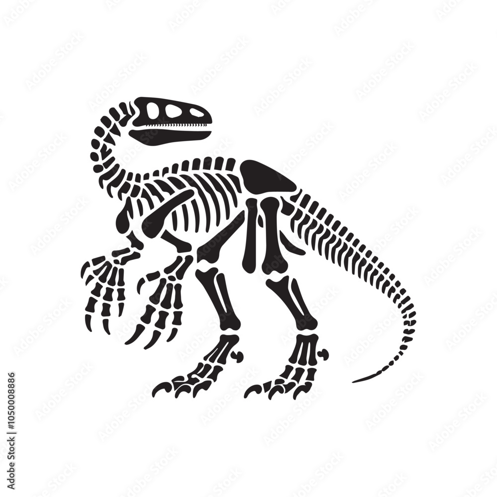 Fototapeta premium Dinosaur Skeleton vector illustration in black and white - Dinosaur Skull Clipart Design