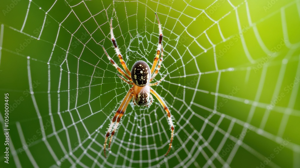 Fototapeta premium Dew on a Spiderweb in Early Morning Light
