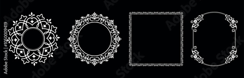 Set of decorative frames Elegant vector element for design in Eastern style, place for text. Floral black and white borders. Lace illustration for invitations and greeting cards.