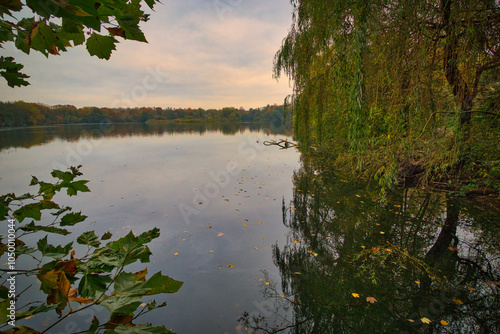 lake in autumn under cloudy sky