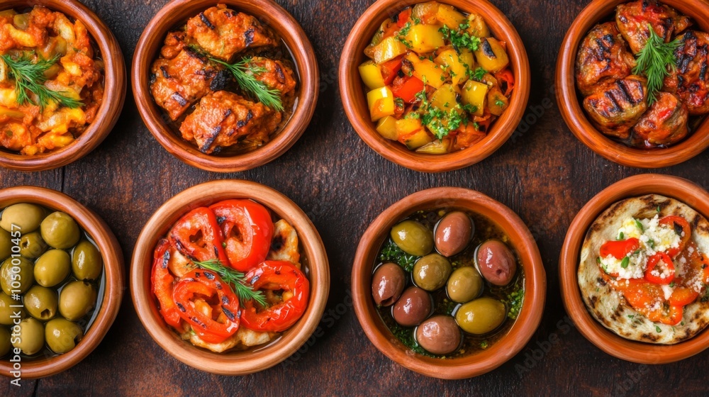 Rustic Tapas Spread with Grilled Ingredients Rustic Tapas Spread with Grilled Ingredients
