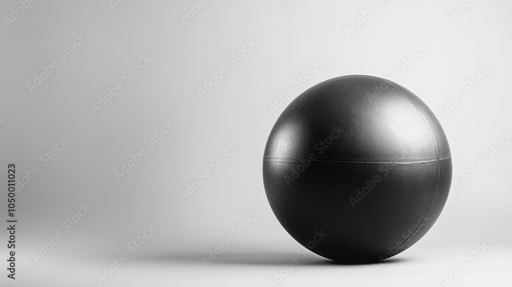 Black Exercise Ball on Minimalist Background Black Exercise Ball on Minimalist Background