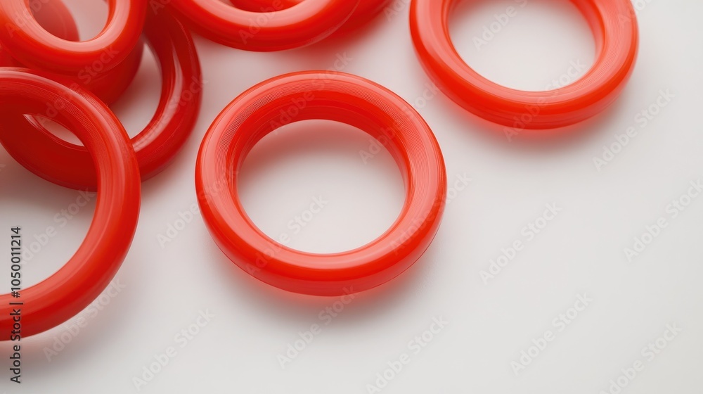 Vibrant Red Rubber Rings on a White Background Vibrant Red Rubber Rings on a White Background