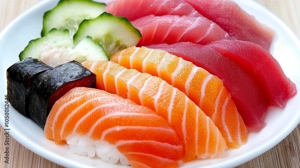 Modern Sashimi Display on Ceramic Plate Modern Sashimi Display on Ceramic Plate