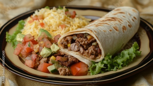 Elegant Plated Burrito Meal with Textured Background