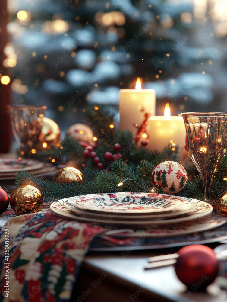 A festive holiday table setting A festive holiday table setting