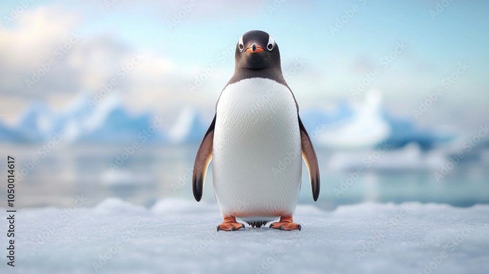 Fototapeta premium Penguin Standing on Ice Floe in Arctic Environment