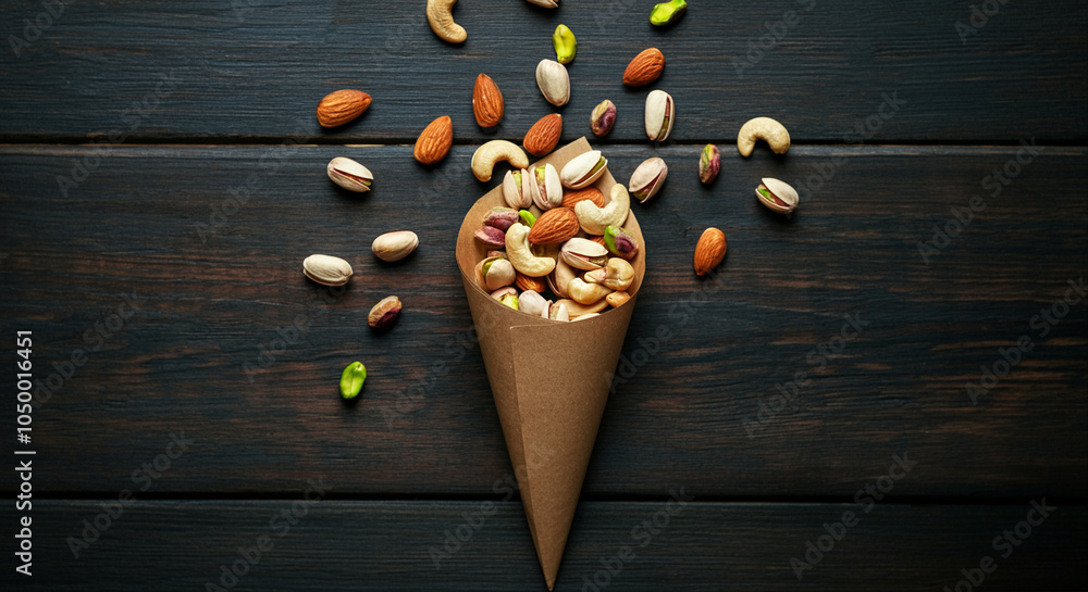 Nuts in a cone showcasing healthy snacks delicious nut mix perfect for snacking and nutrition Nuts in a cone showcasing healthy snacks delicious nut mix perfect for snacking and nutrition