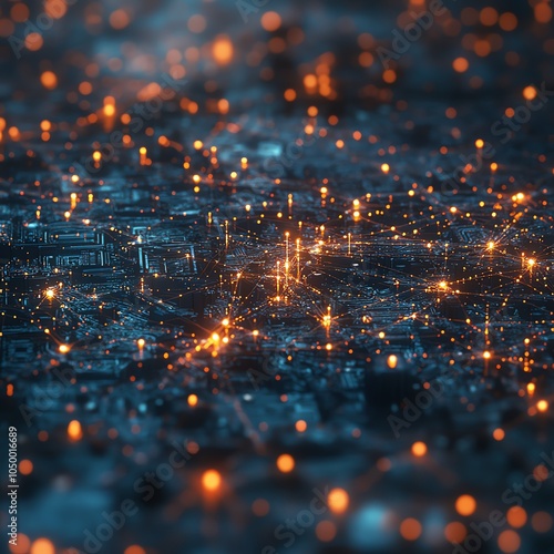 Produce a vibrant, intricate 3D CG aerial view displaying Net Worth as a network of interconnected digital assets