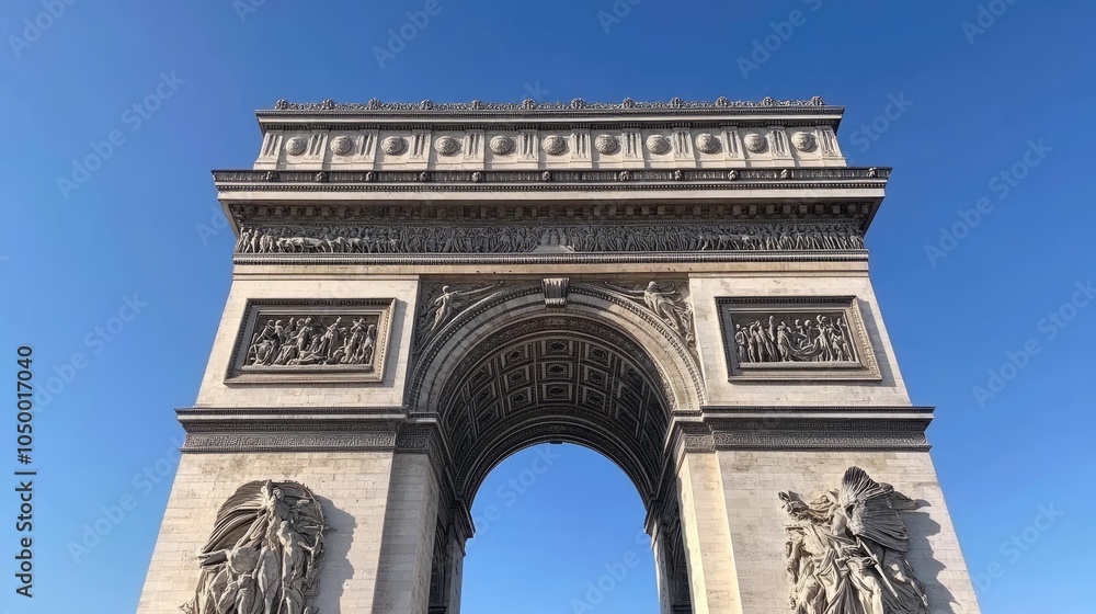 Obraz premium Iconic Arc de Triomphe Against Clear Blue Sky