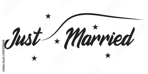 JUST MARRIED hand drawn lettering words vector icon. vector illustration.